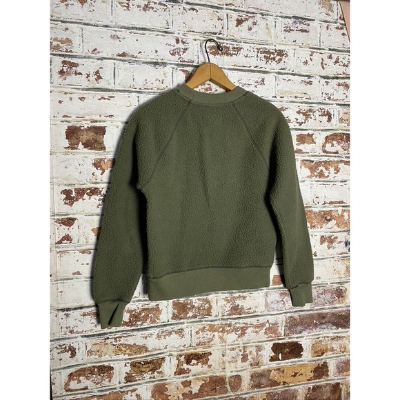 Everlane The ReNew Fleece Olive Raglan Pullover Sweatshirt - Picture 8 of 9